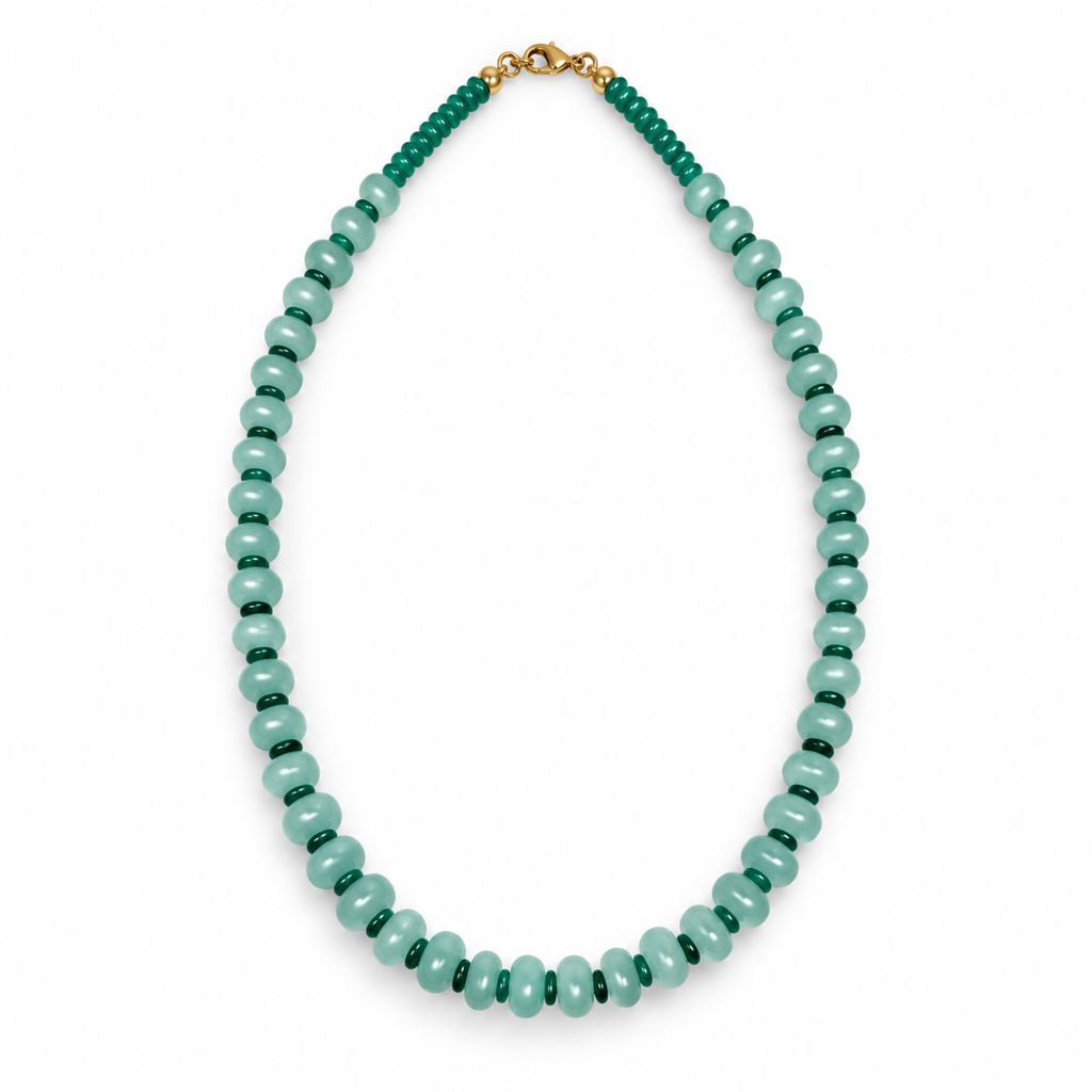 Green Queen Beaded Necklace on a white background