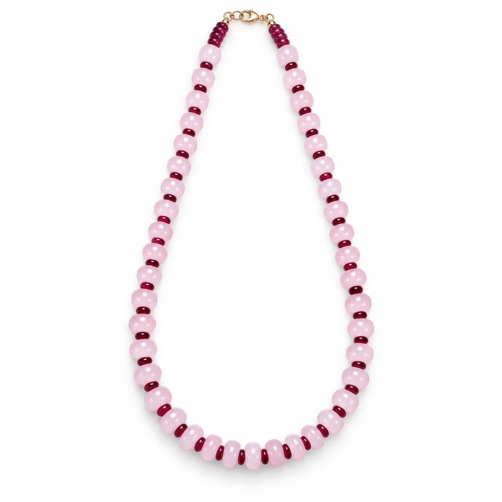 Strawberry Dream Beaded Necklace on a white background