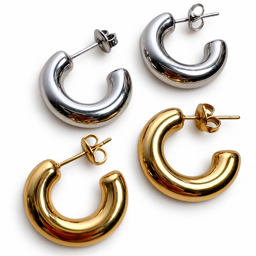 Chunky Hoop jewellery on a white background