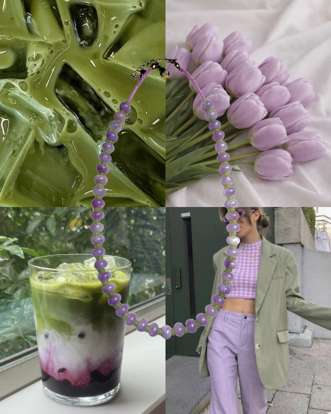 Blueberry Matcha Beaded Necklace