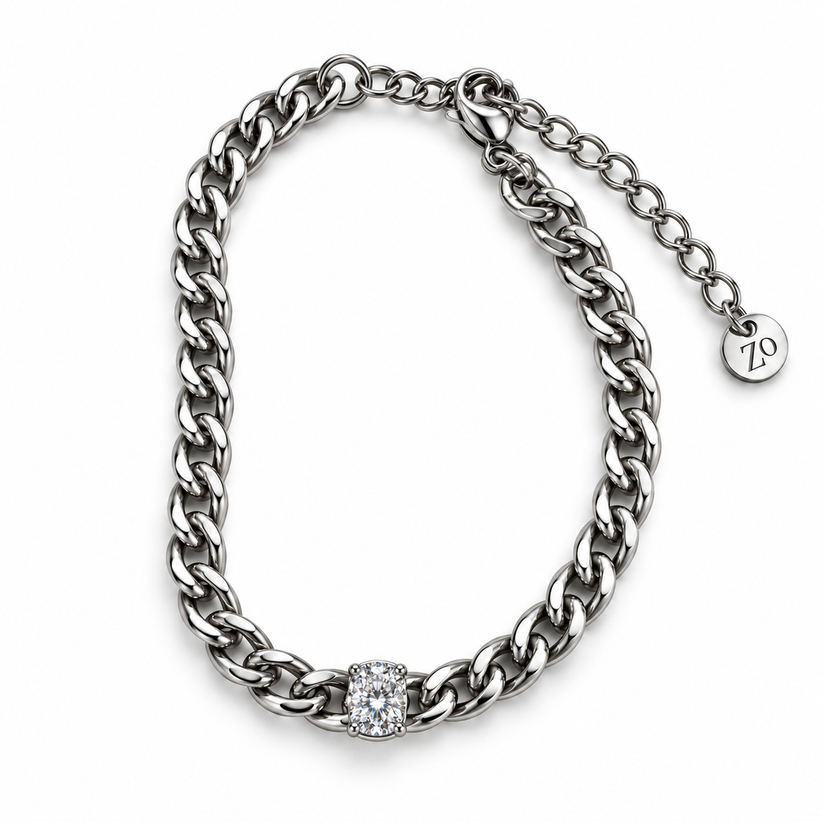 Silver Darla Cuban bracelet with one full diamond detail